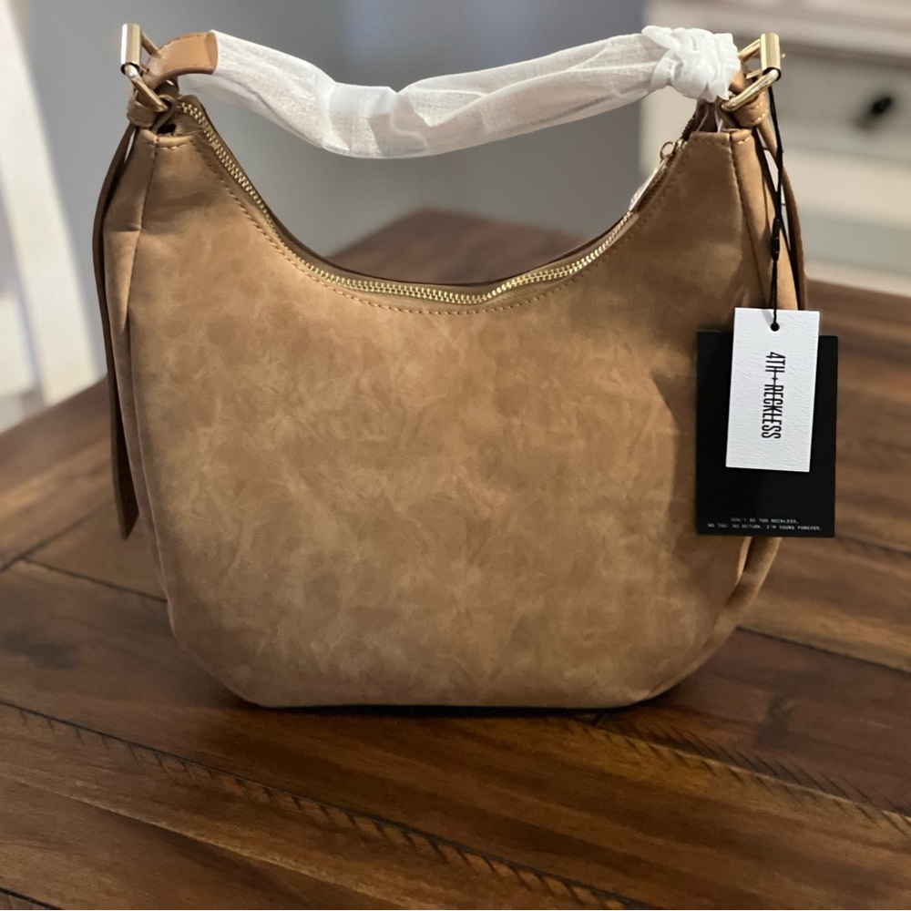4th & Reckless Una Faux Suede Crescent Bag Shoulder Purse Brown Tan *NWT*